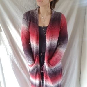 Maxi Red Black White Gradient Winter Cardigan